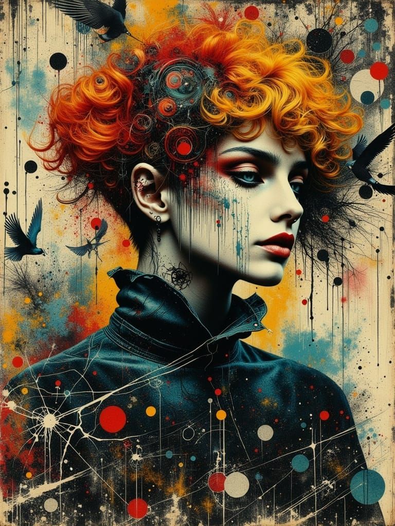 Gothic Abstract Portrait in Surreal Mixed Media Style