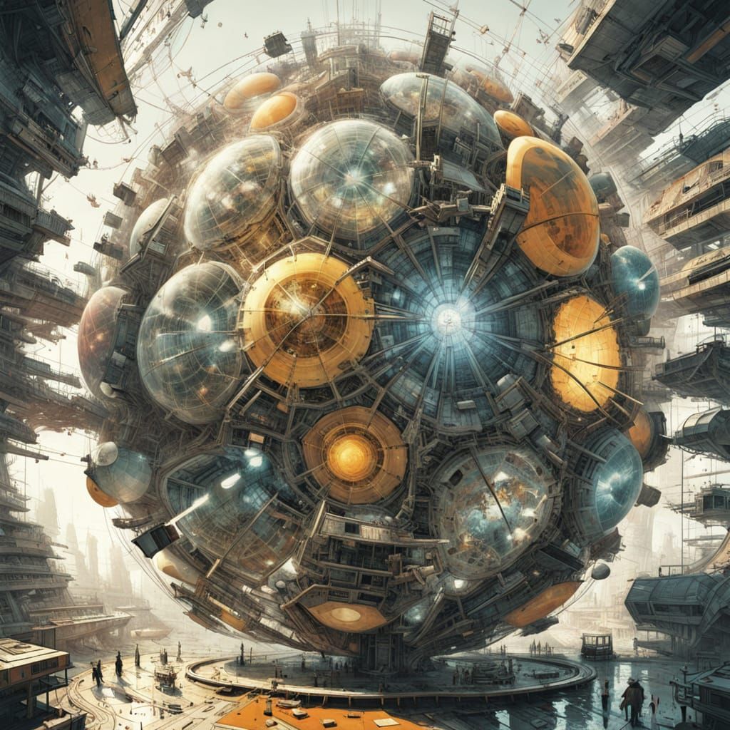 Dyson Sphere Schematic Explosion in Atelier Style