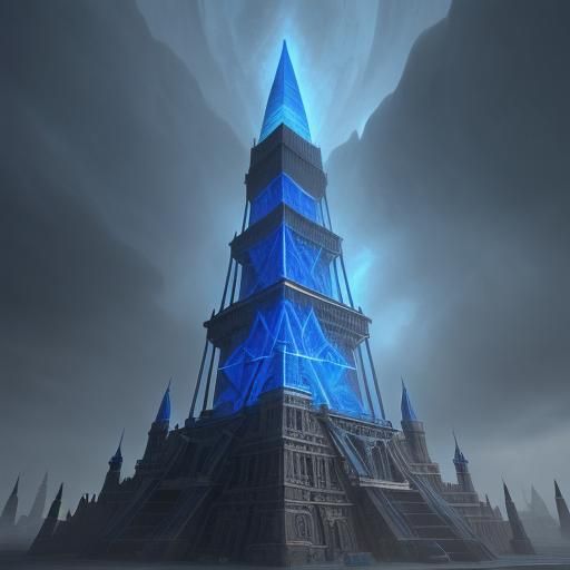 Hexagonal Pyramidal Tower in Blue: Digital Matte Painting