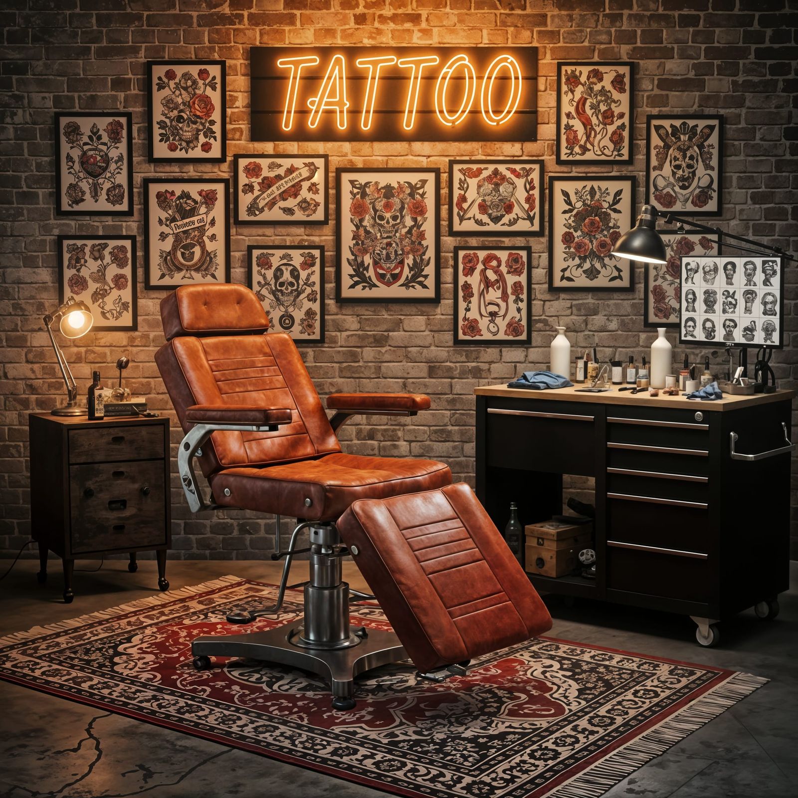 Vintage Tattoo Studio with Neon Sign in 4K