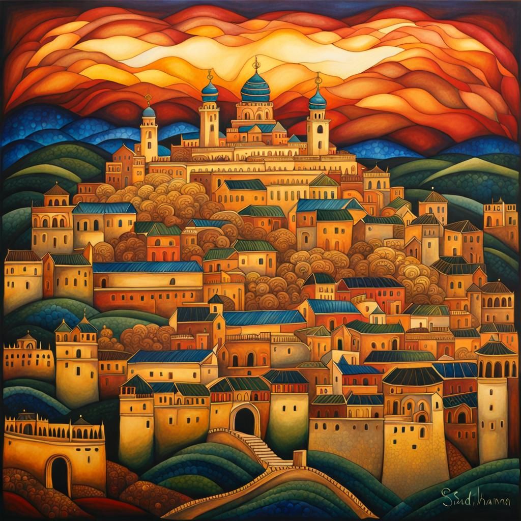 Ancient City Lights: Celtic Knotwork in Gold Leaf