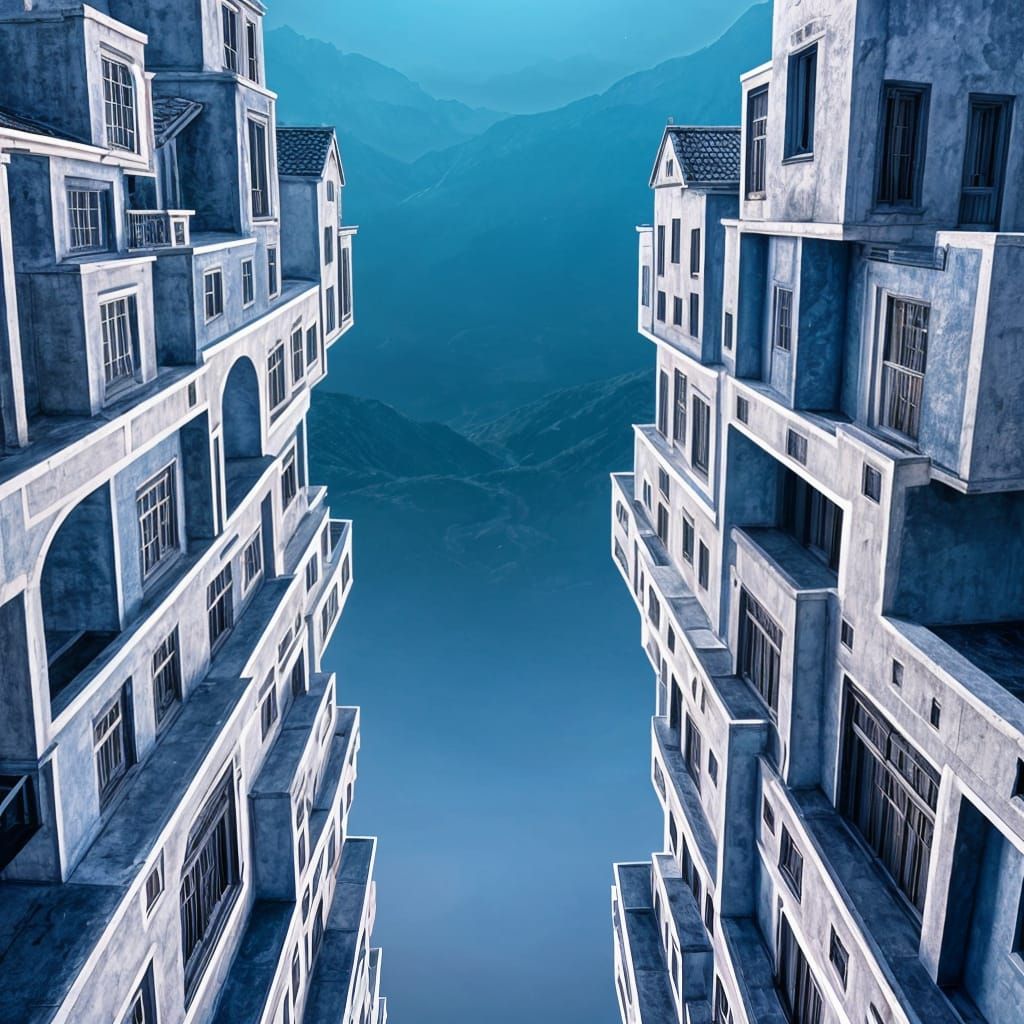 Escher-Style Mountains in Cool Colors with Parallax