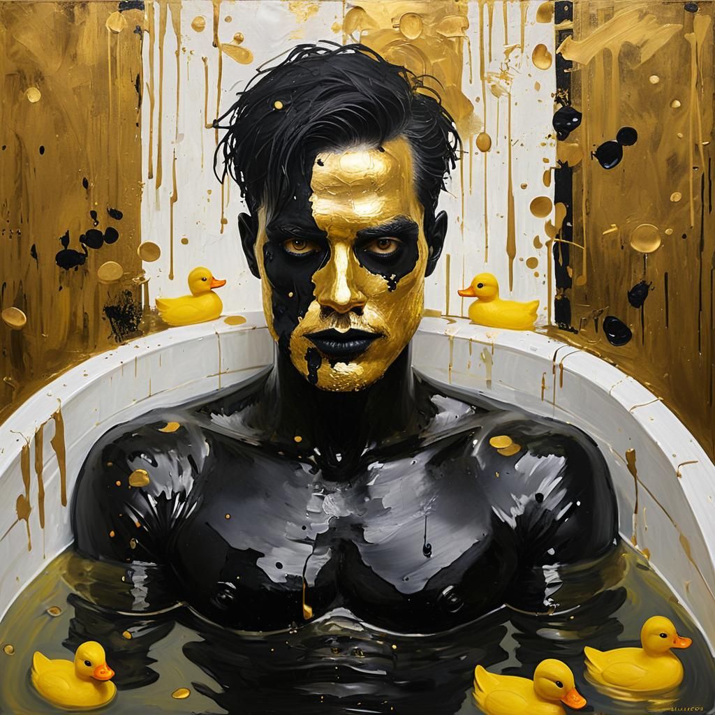 Gothic Portrait in Klimt Style with Bath Ducks