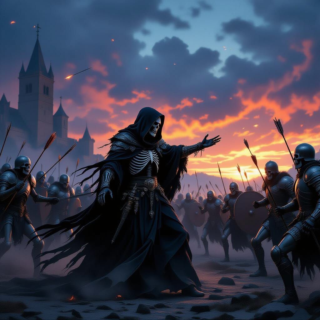 Necromancer Commands Undead Army in Epic Battle
