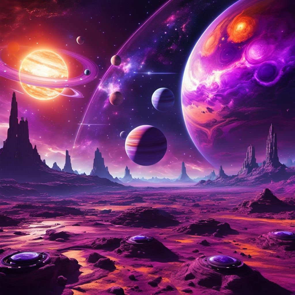 Emberveil Orbit: A Dance of Violet Suns