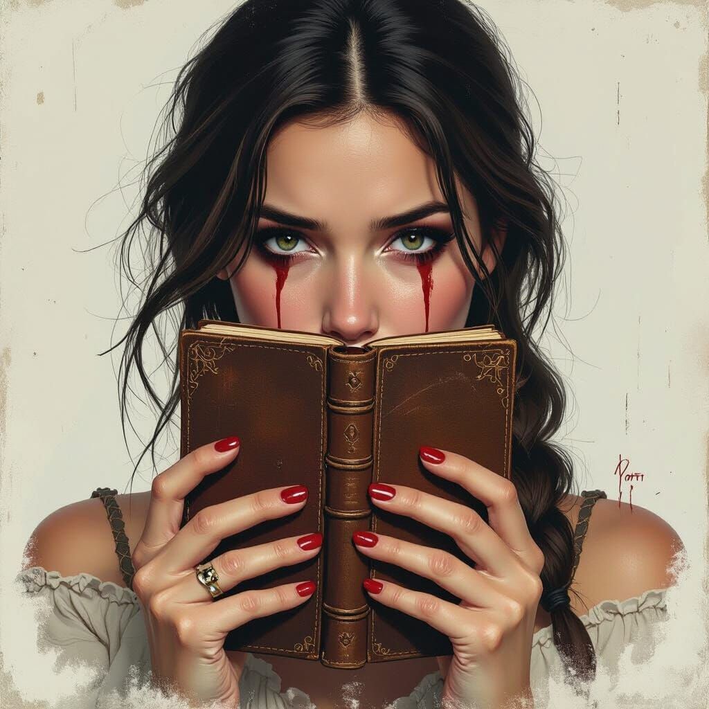 Woman with Journal: Hyperrealistic Digital Art Portrait