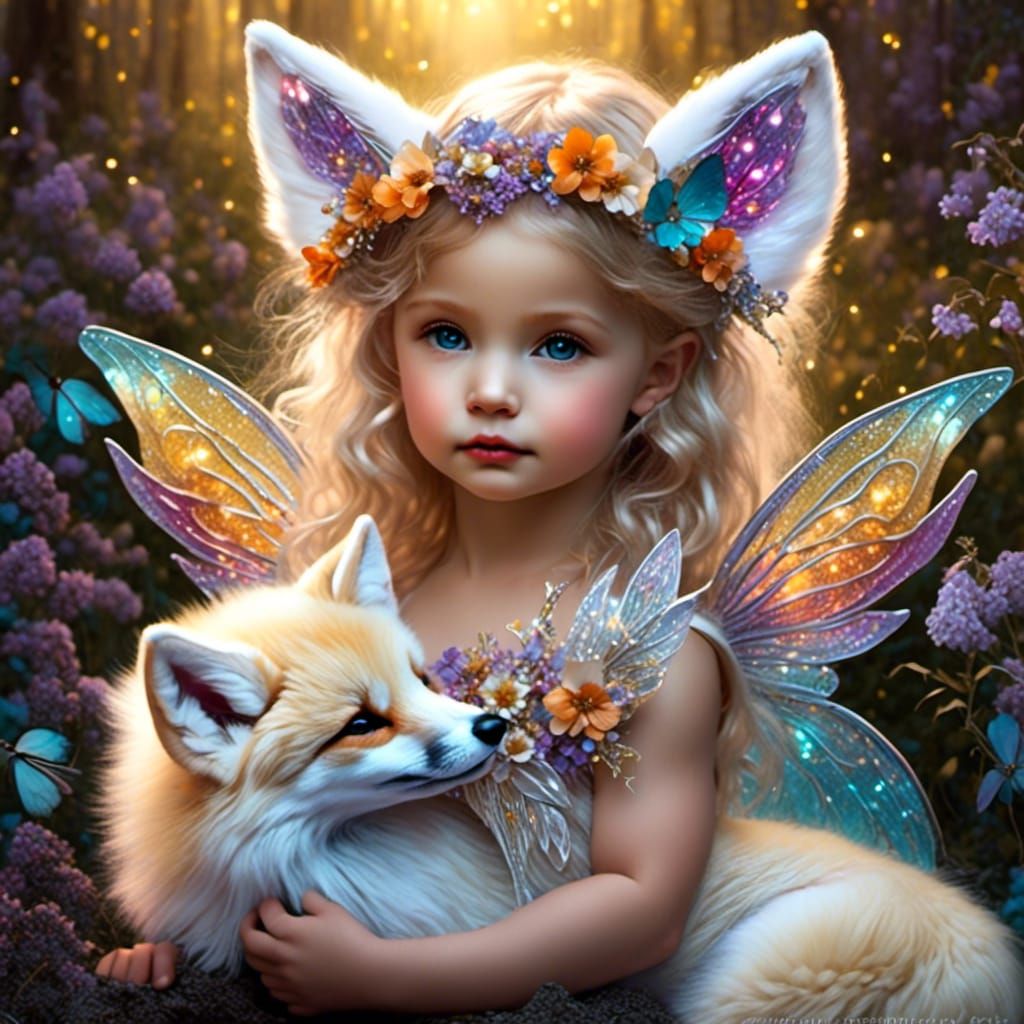 Magical Baby Fox with Iridescent Fairy Wings