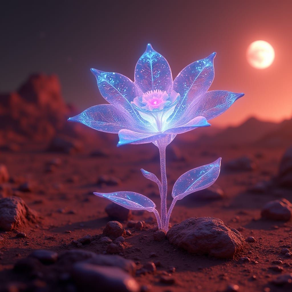 Cyberpunk Bloom on the Barren Martian Landscape