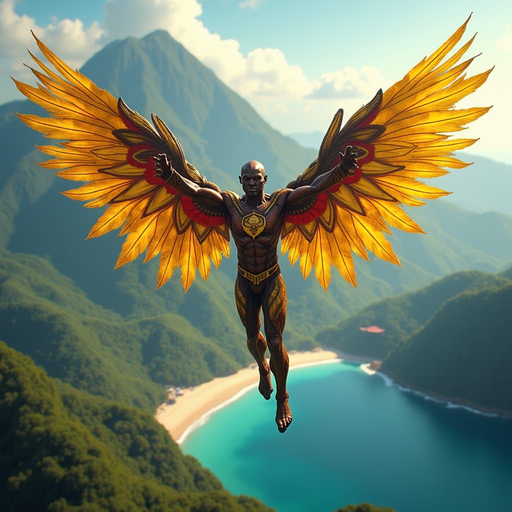 Trinidad and Tobago Superhero Soaring in Fantasy Art