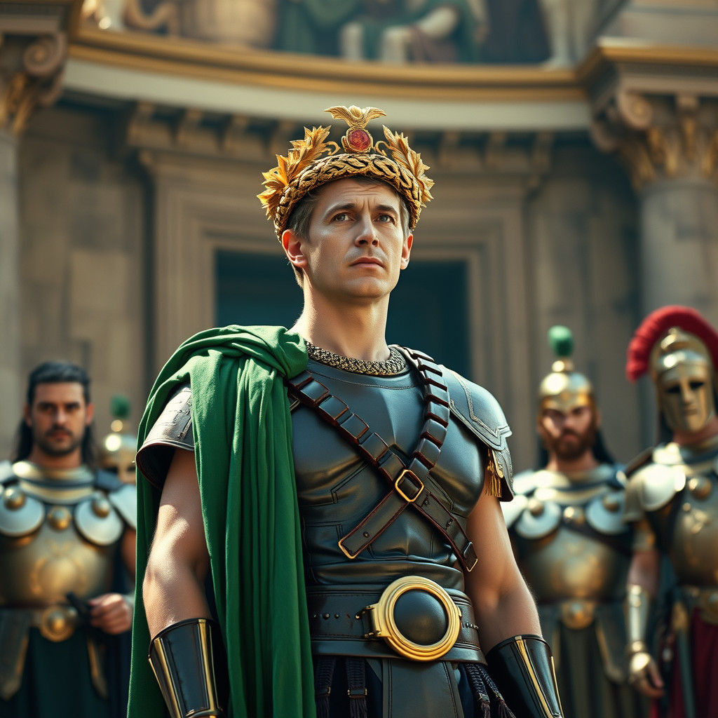 Emperor Caesar on Palace Balcony in Cinematic Lighting