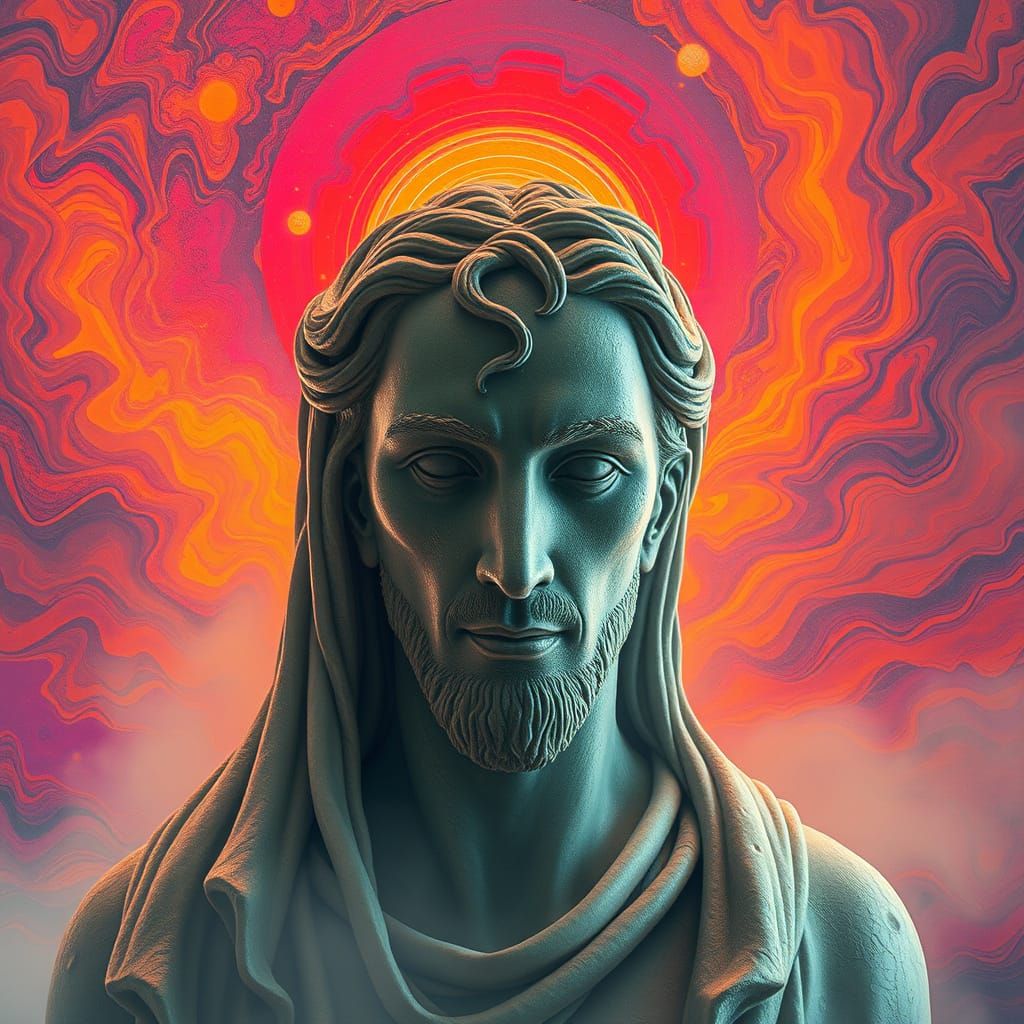 Dreamlike Statue in Vibrant, Hyper-Realistic Detail