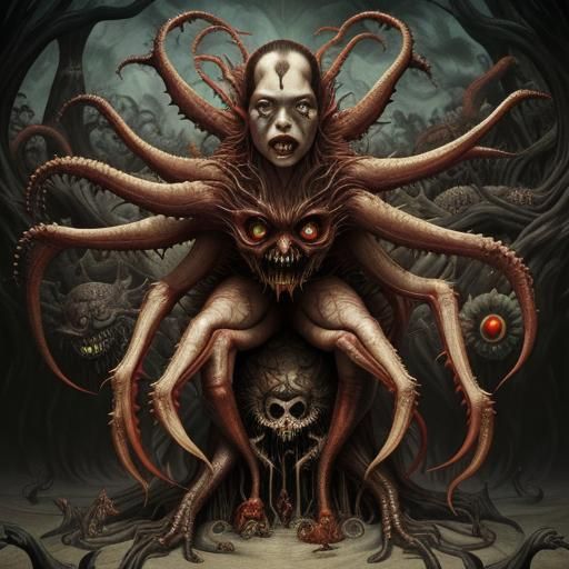 Surreal Multi-Armed Monster in Dark Elegance Style