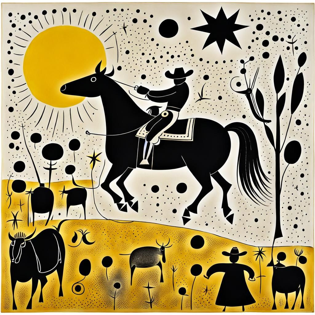 Rodeo Contest Sketch in Naive Art Style