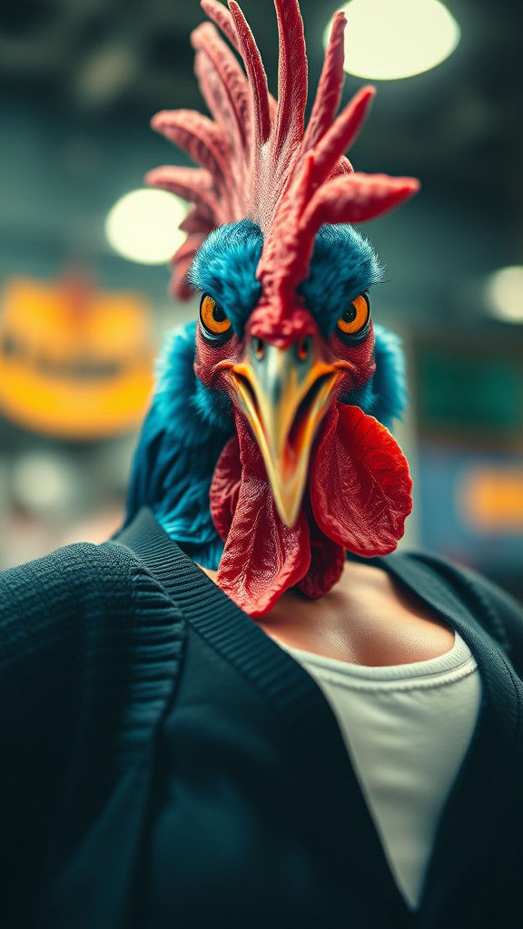 Blue Female Bodybuilder Rooster: Fashion Polaroid