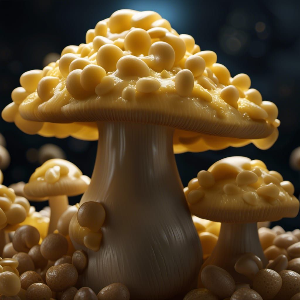 Macaroni Cheese Mushroom Cluster in Dark Fantasy