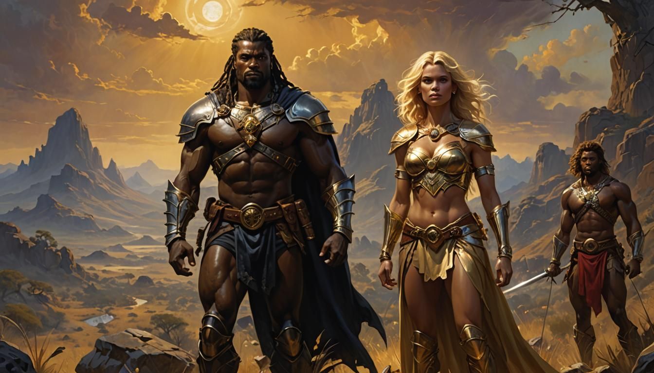 Mythic Dark Fantasy Heroes in a Mysterious Landscape