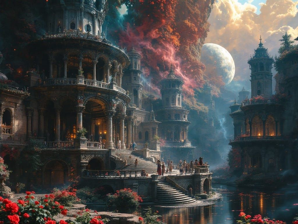 Ethereal Temple in Vibrant Colors