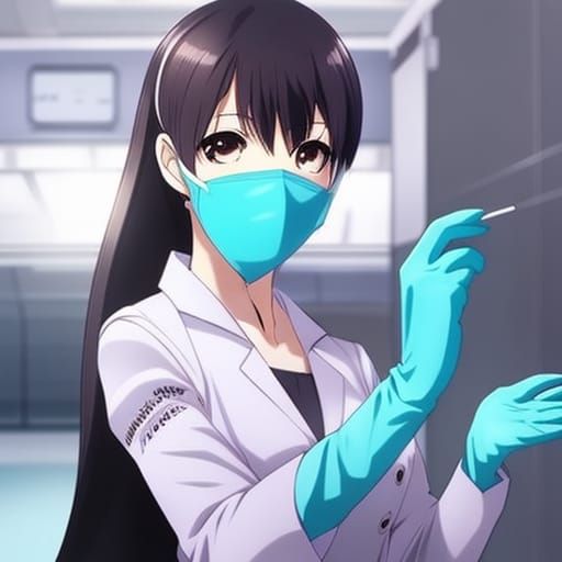 Anime Style Dentist in Mask and Gloves