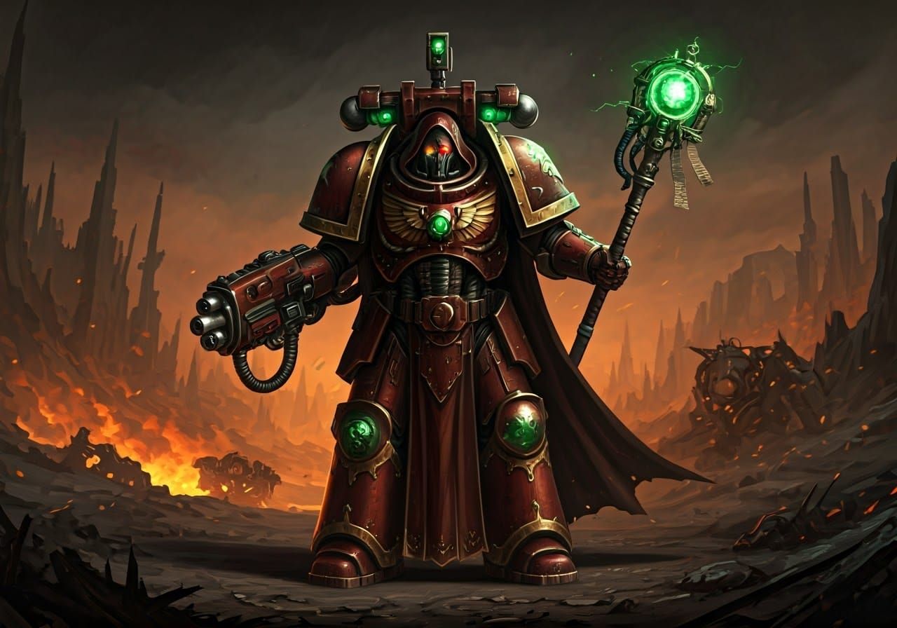 Tech Priest in War-Torn Wasteland, Digital Matte Painting