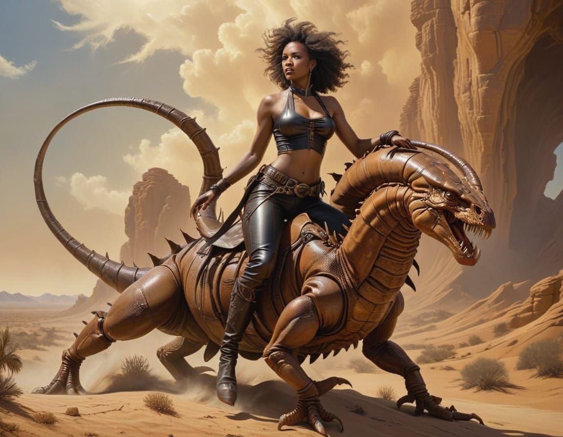 Alien Desert Rider in Oil Painting Style