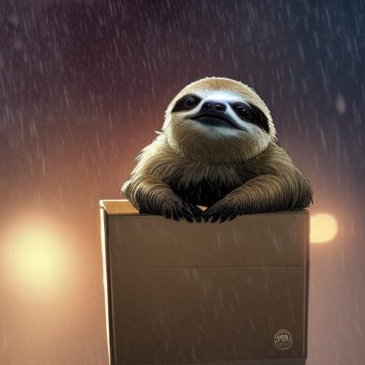 Sloth in a Box, Digital Art by Alphonse Mucha