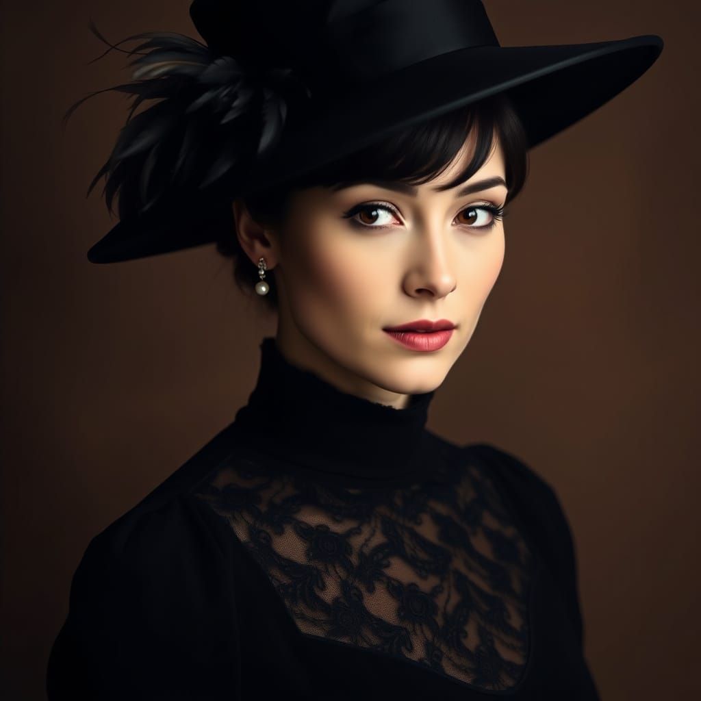 Elegant Woman in Black Hat Portrait