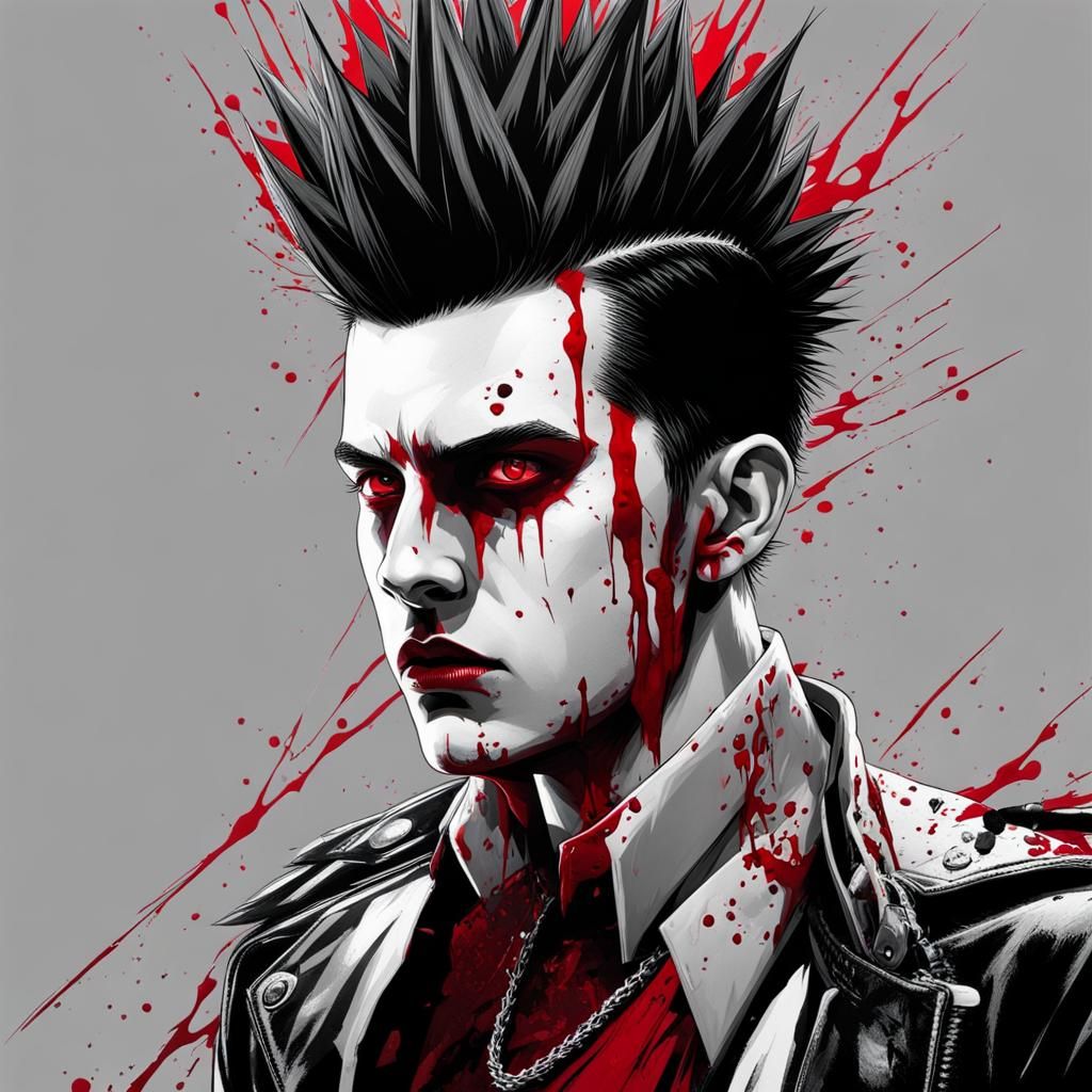 Bloody Horror Punk Portrait in Black and White