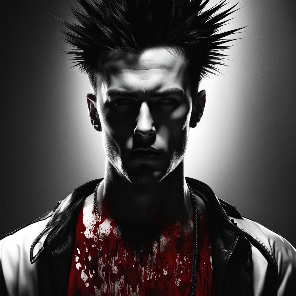 Horror Punk Portrait in Black and Red