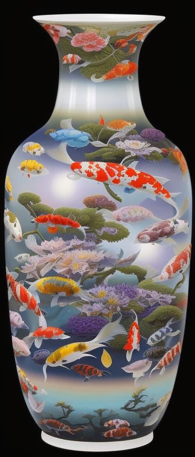 Surreal Anatomical Forms in Alien Koi Landscape