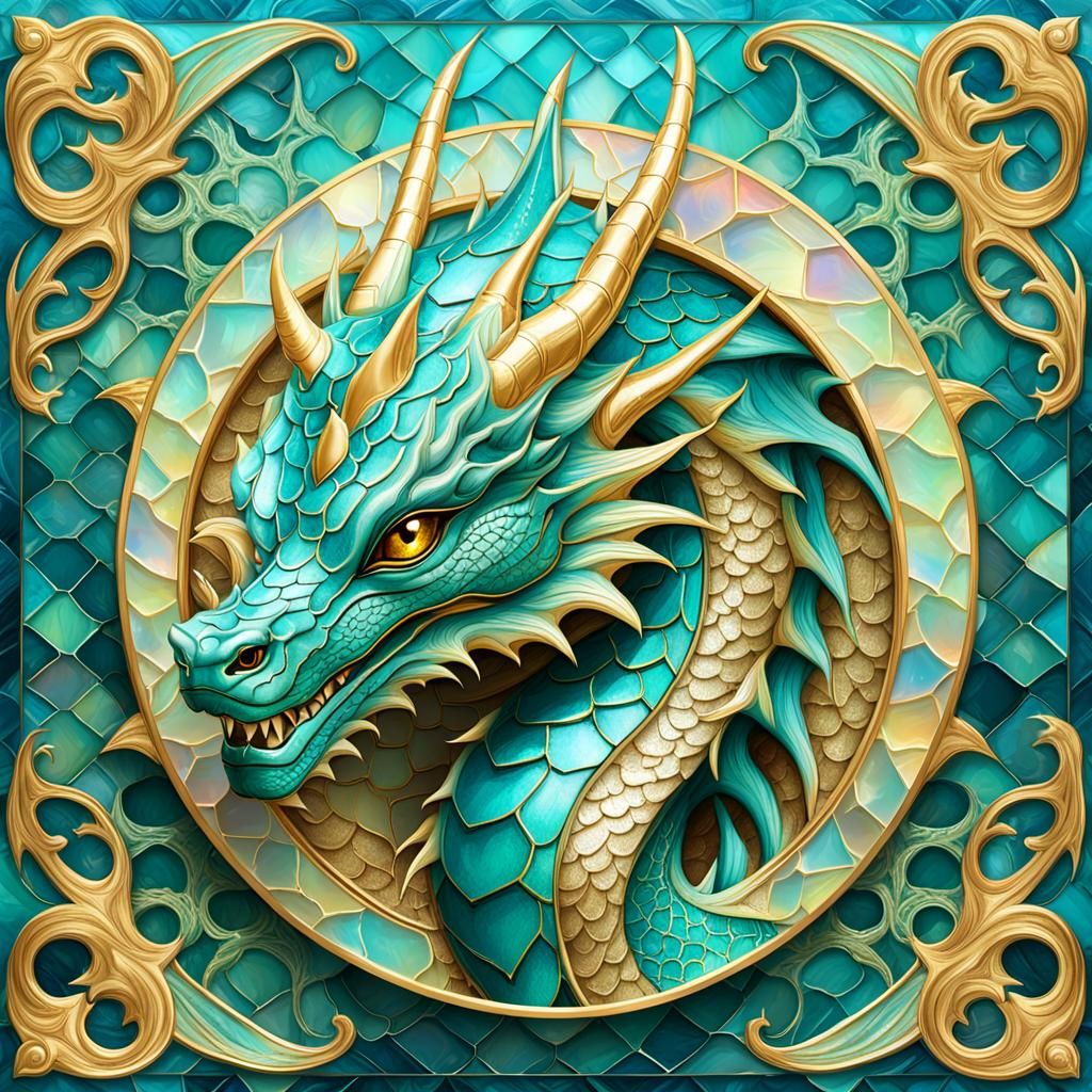 Iridescent Dragon with Gold Accents in Pastel Hues