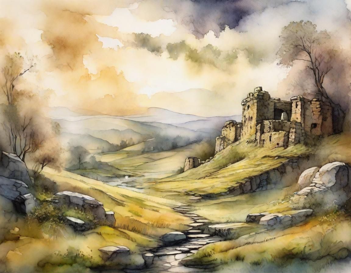 Romantic Valley Landscape Painting with Fog