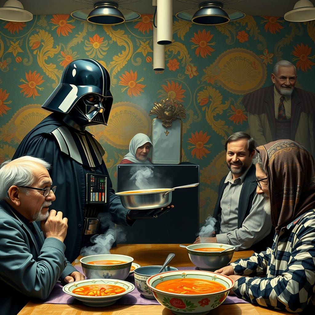 Darth Vader Serves Soup with Compassion in a Vibrant Dreamsc...