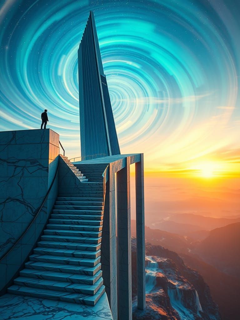 Futuristic Skyscraper Ledge with Aurora Sky