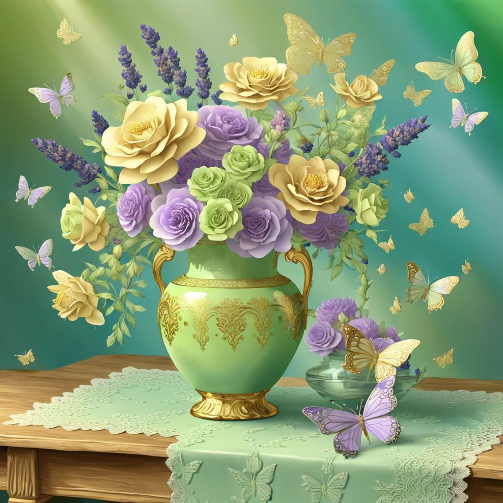 Floral Paper Art in Gouache Style