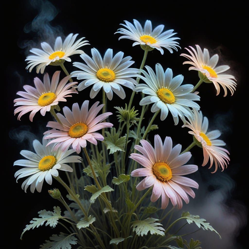 Ethereal Rainbow Daisies in Soft Pastel Neon Glow