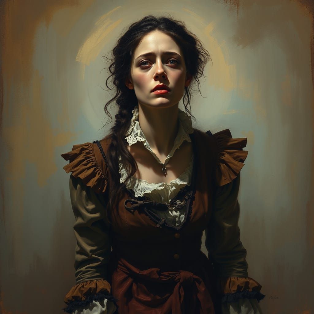 Victorian Woman in Shadows, Dramatic Romantic Style