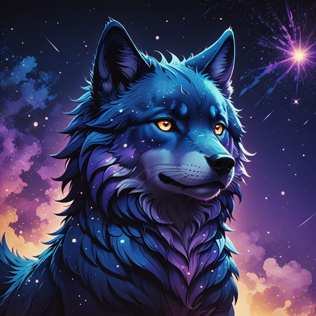 Chibi Cosmic Wolf in Vibrant Anime Style