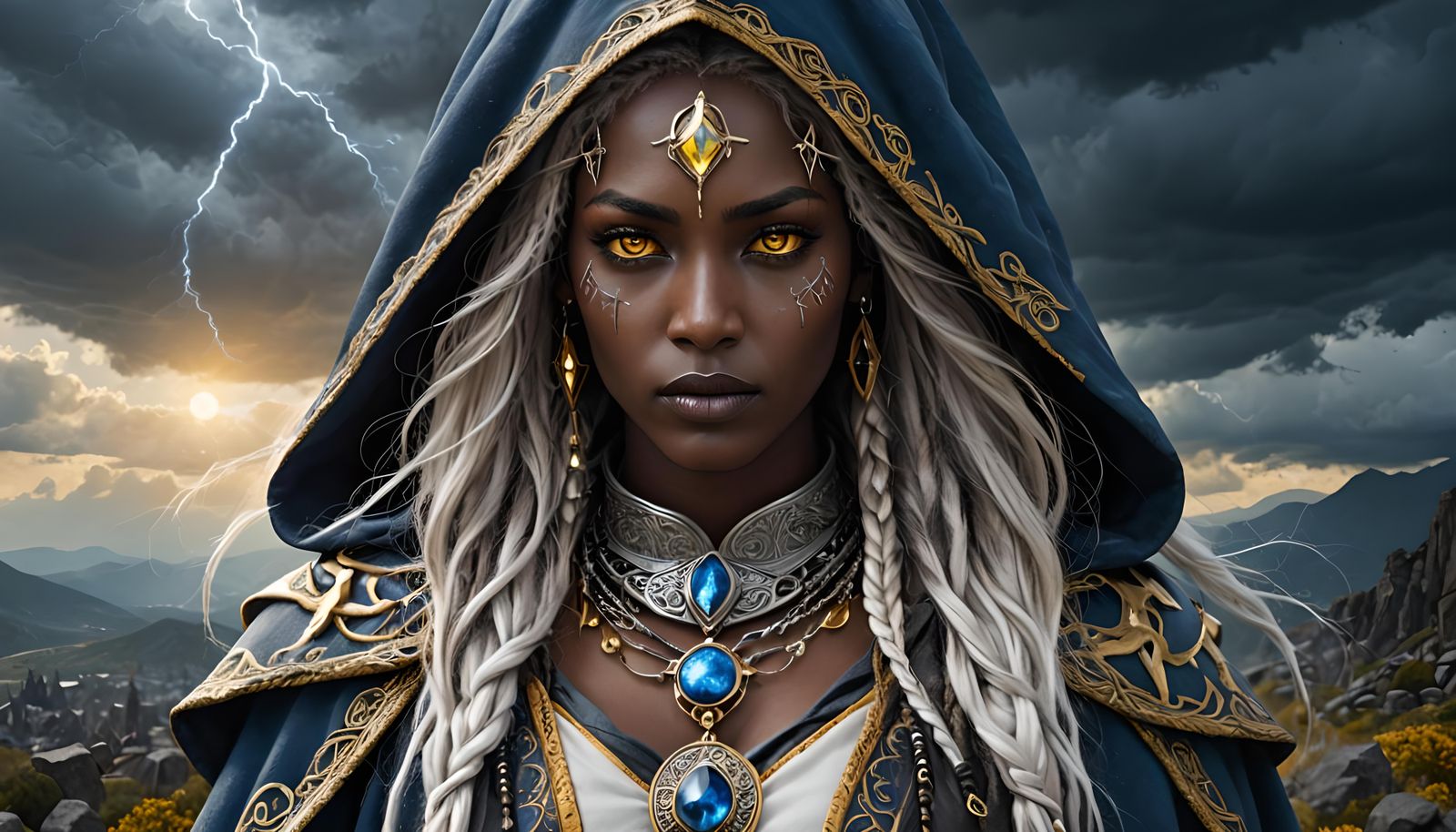 Powerful Witch with Celestial Glow, Digital Art