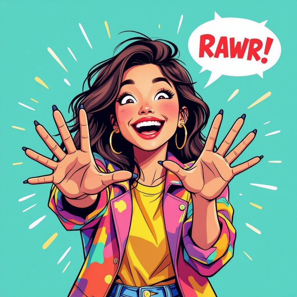 Playful Woman Mimics Monster in Whimsical Style