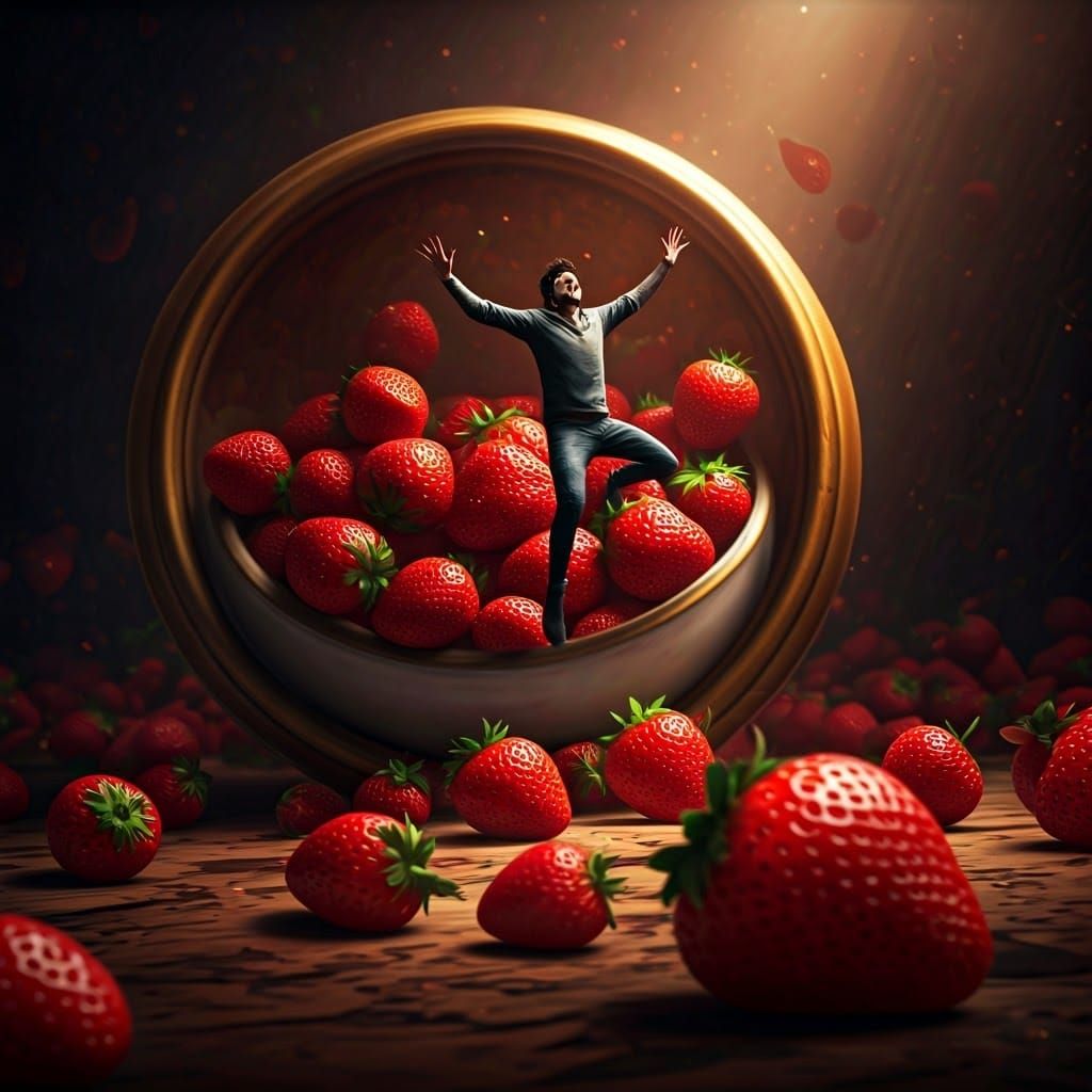 Strawberry Splash: A Joyful Leap into a Fantastical World