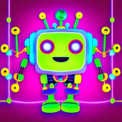 Futuristic Cartoon Robot with Glowing Eyes and Fuzzy Arms