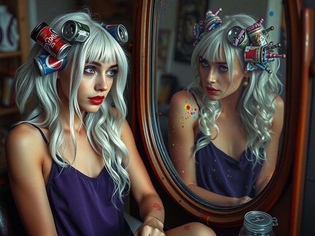 Snow-Haired Woman in Boudoir: Graffiti Art Style