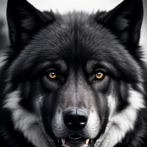 Intense Black Wolf Portrait in Black and White