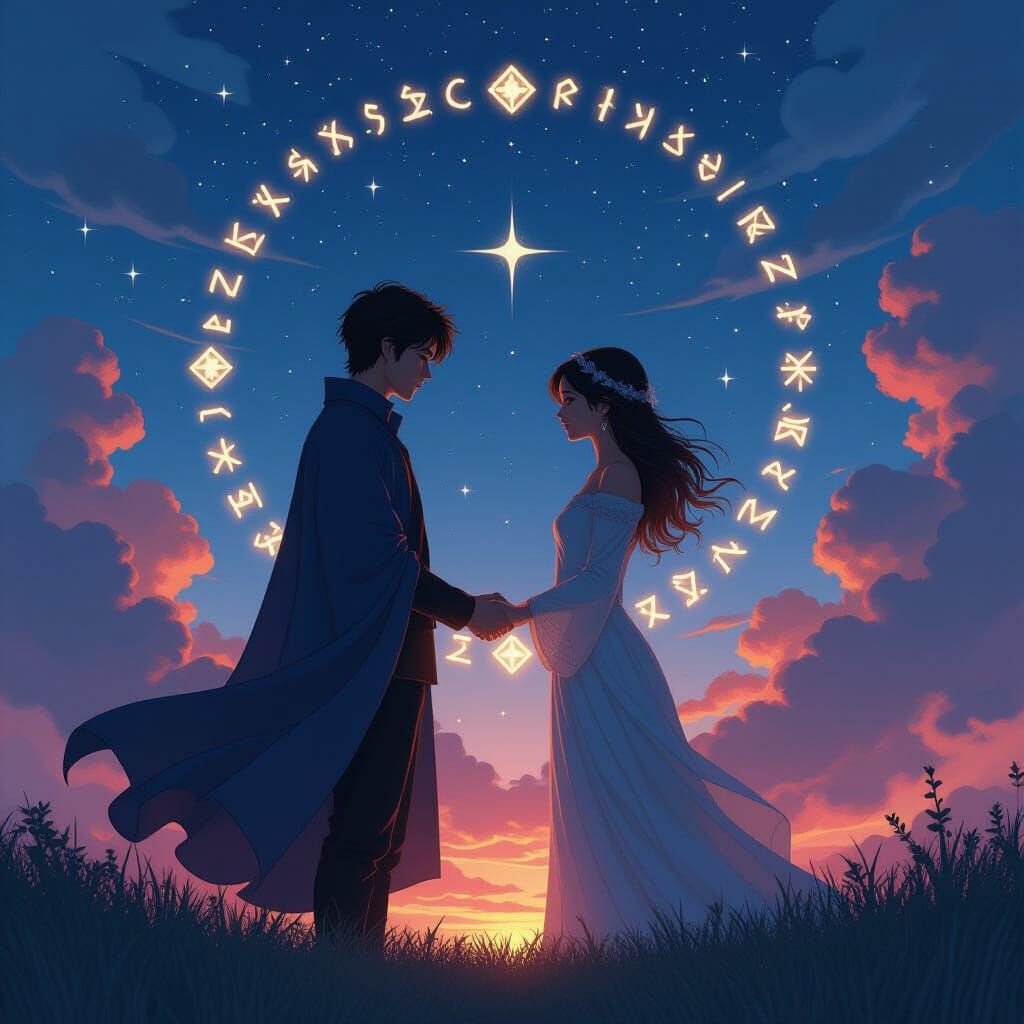 Lovers Connect Under Starry Sky: Dreamy Surrealism