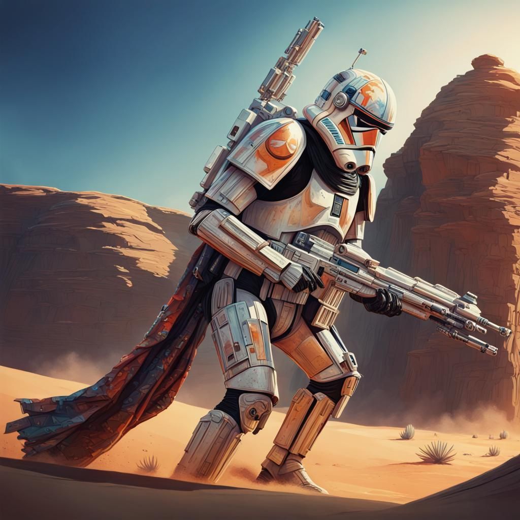 Futuristic Warrior in Desert, Hyperrealistic Concept Art