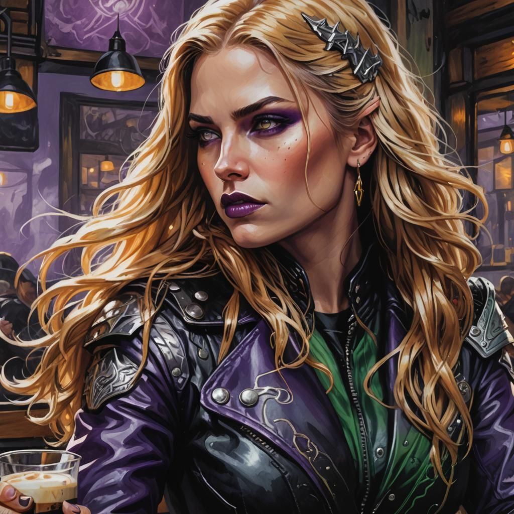 Valkyrie in Cafe: Heavy Metal Art Portrait