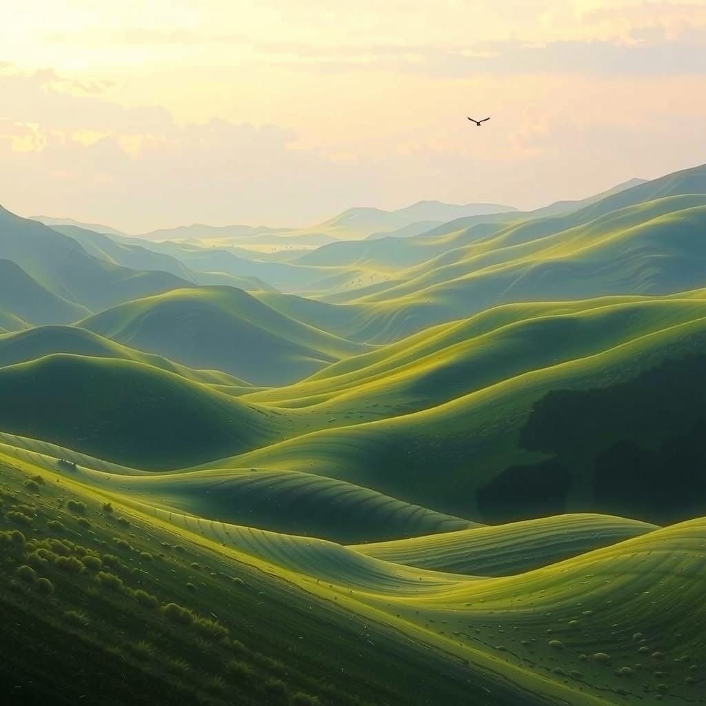 Astonishing Twilight Landscape With Rolling Hills and Purple...