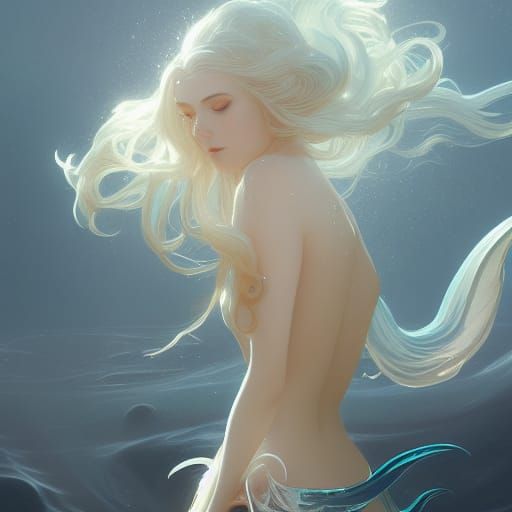 Hyperdetailed Mermaid Portrait in Art Nouveau Style