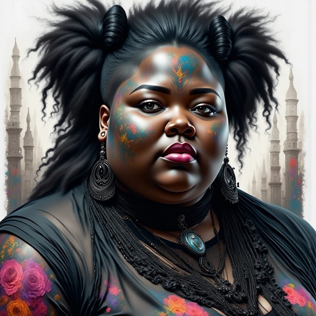 Realistic Metalhead Woman Portrait in Watercolor Style