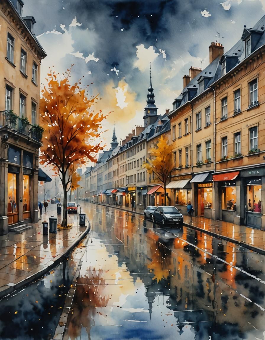 Stormy Autumn Day in Watercolor